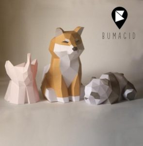 Papercraft éléphant, chien shiba et panda Origami