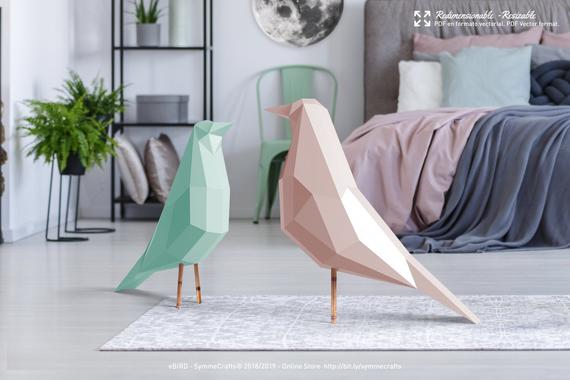 Papercraft oiseaux vert et rose origami