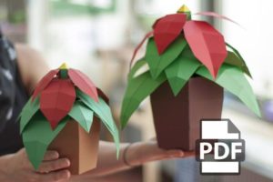 Papercraft plante verte à fleurs rouges origami